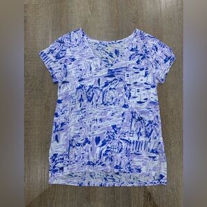 Lilly Pulitzer Blue and Purple Abstract Short Sleeve Top